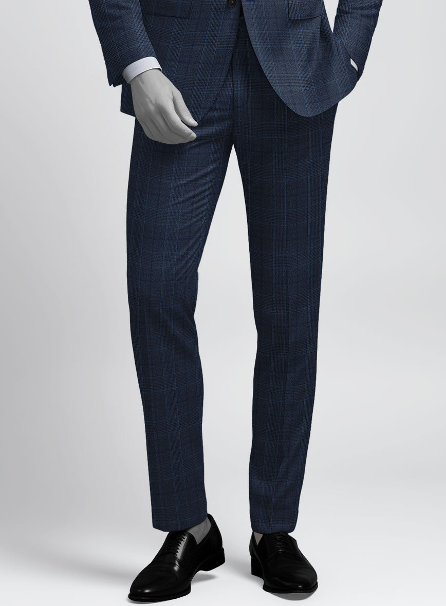 Napolean Porter Prince Of Wales Blue Wool Pants - StudioSuits
