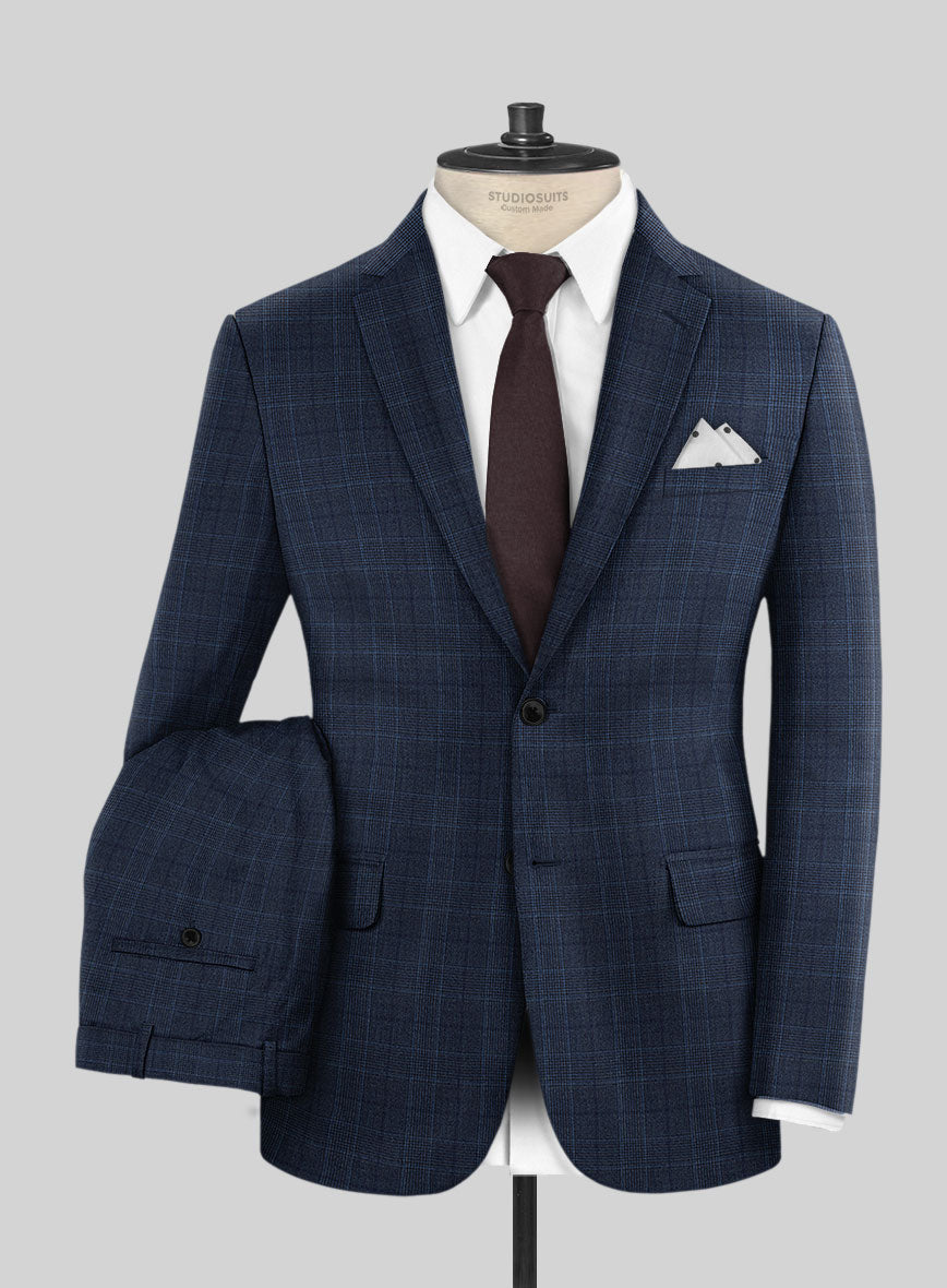 Napolean Porter Prince Of Wales Blue Wool Suit - StudioSuits