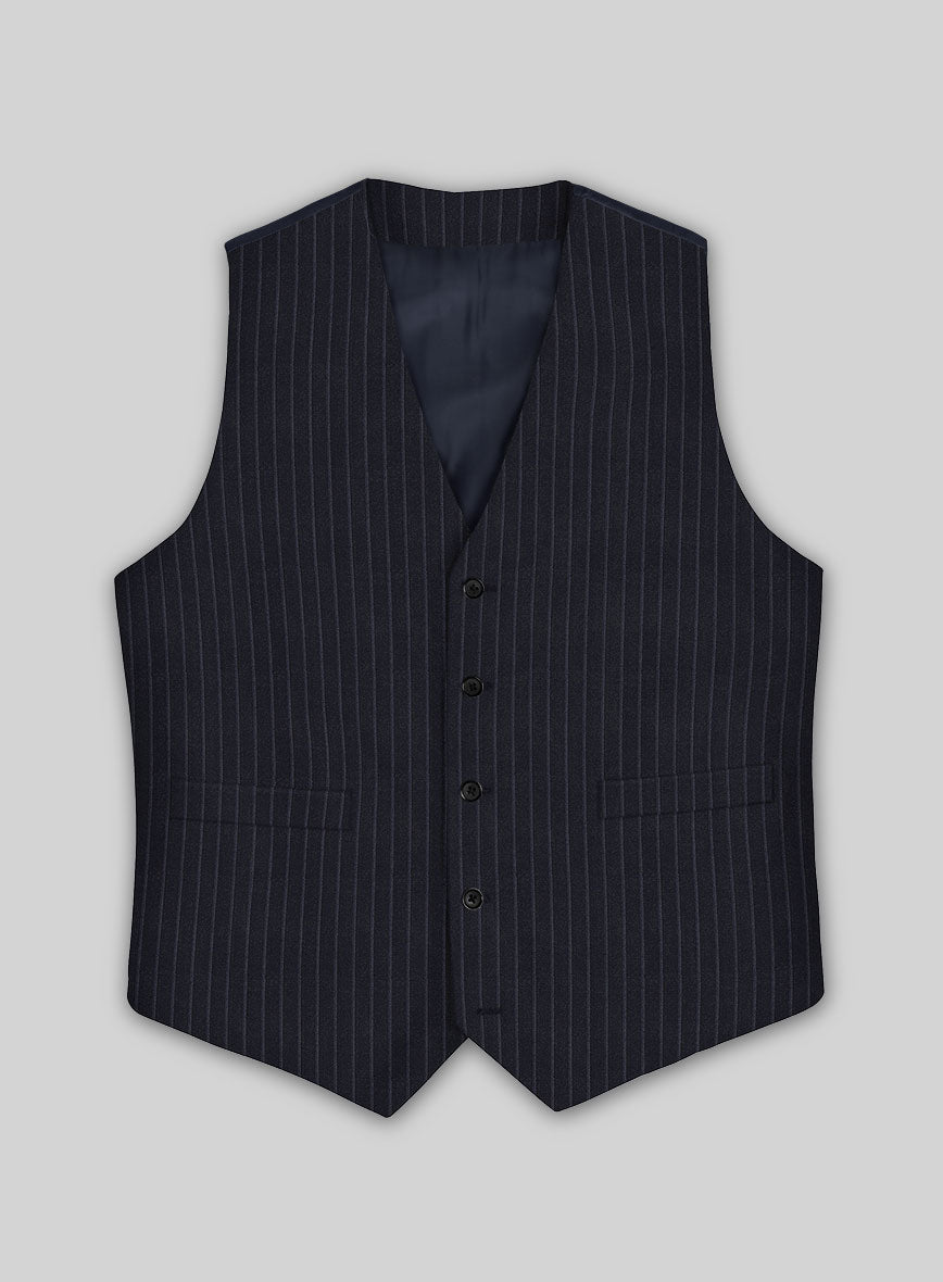 Napolean Windsor Blue Stripe Wool Waist Coat - StudioSuits