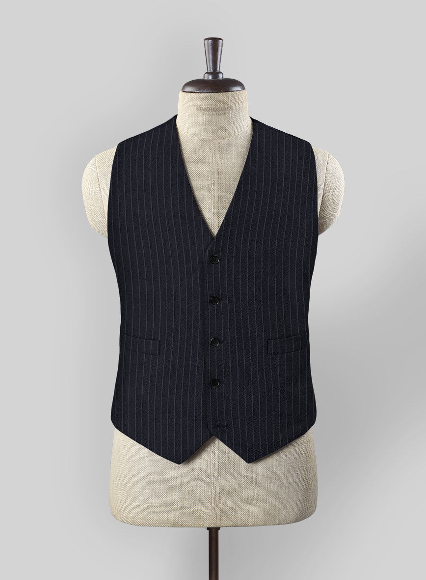 Napolean Windsor Blue Stripe Wool Waist Coat - StudioSuits