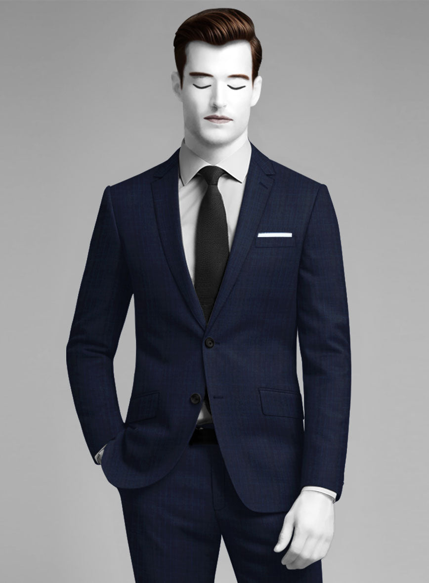 Napolean Xina Tartan Blue Wool Suit - StudioSuits