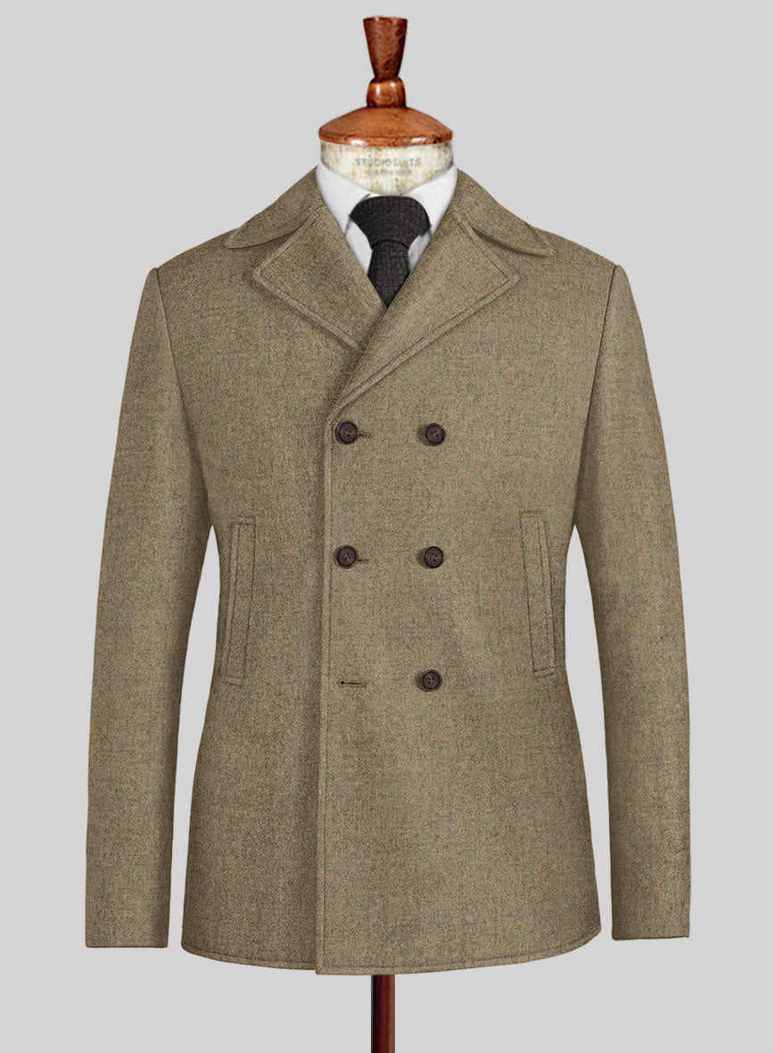 Naples Melange Brown Tweed Pea Coat - StudioSuits