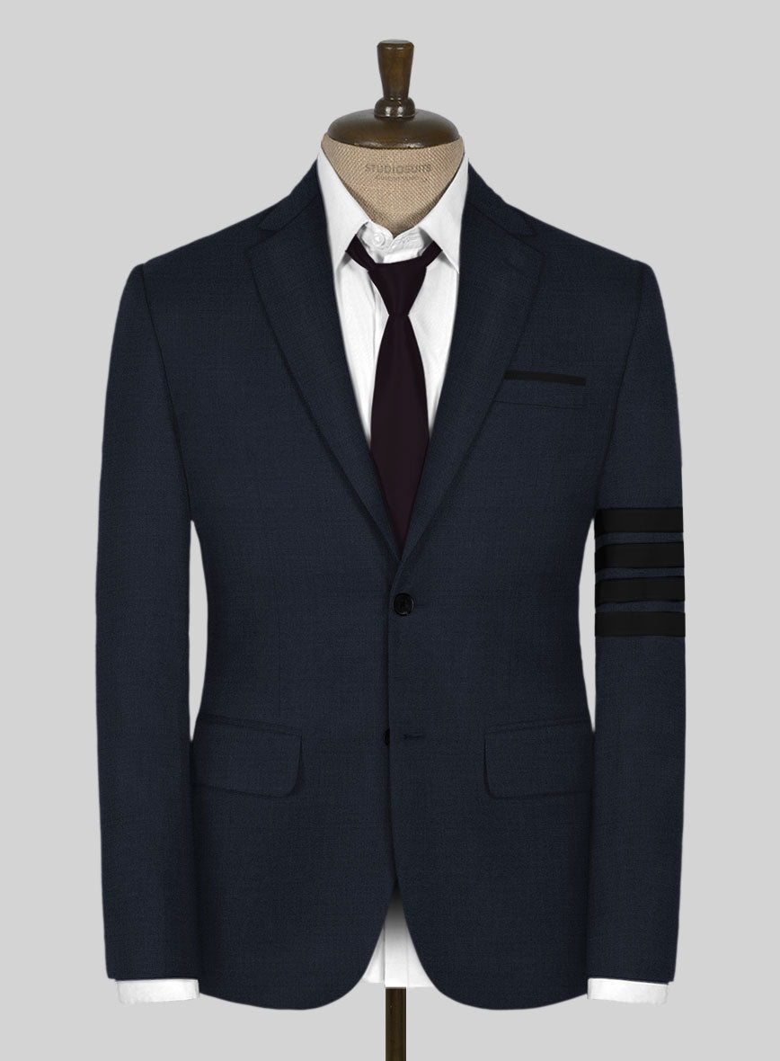 Napolean Dark Blue Wool Black Bar Jacket - StudioSuits