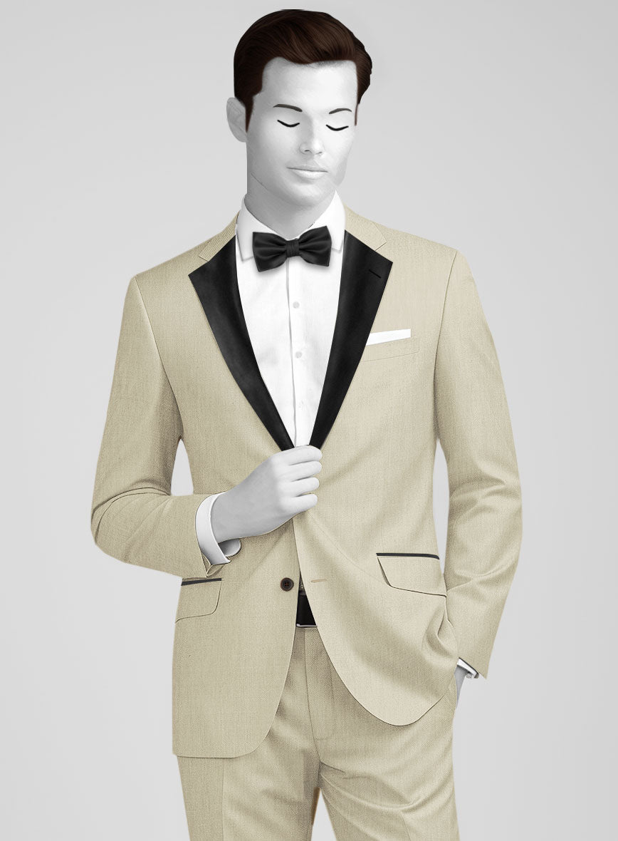Napolean Light Beige Wool Tuxedo Jacket - StudioSuits