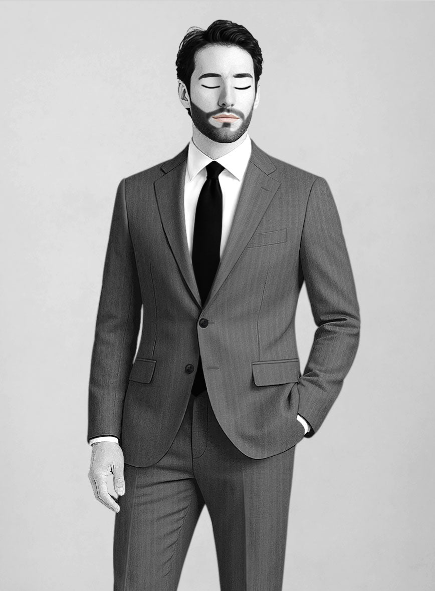 Napolean Gray Herringbone Wool Jacket - StudioSuits