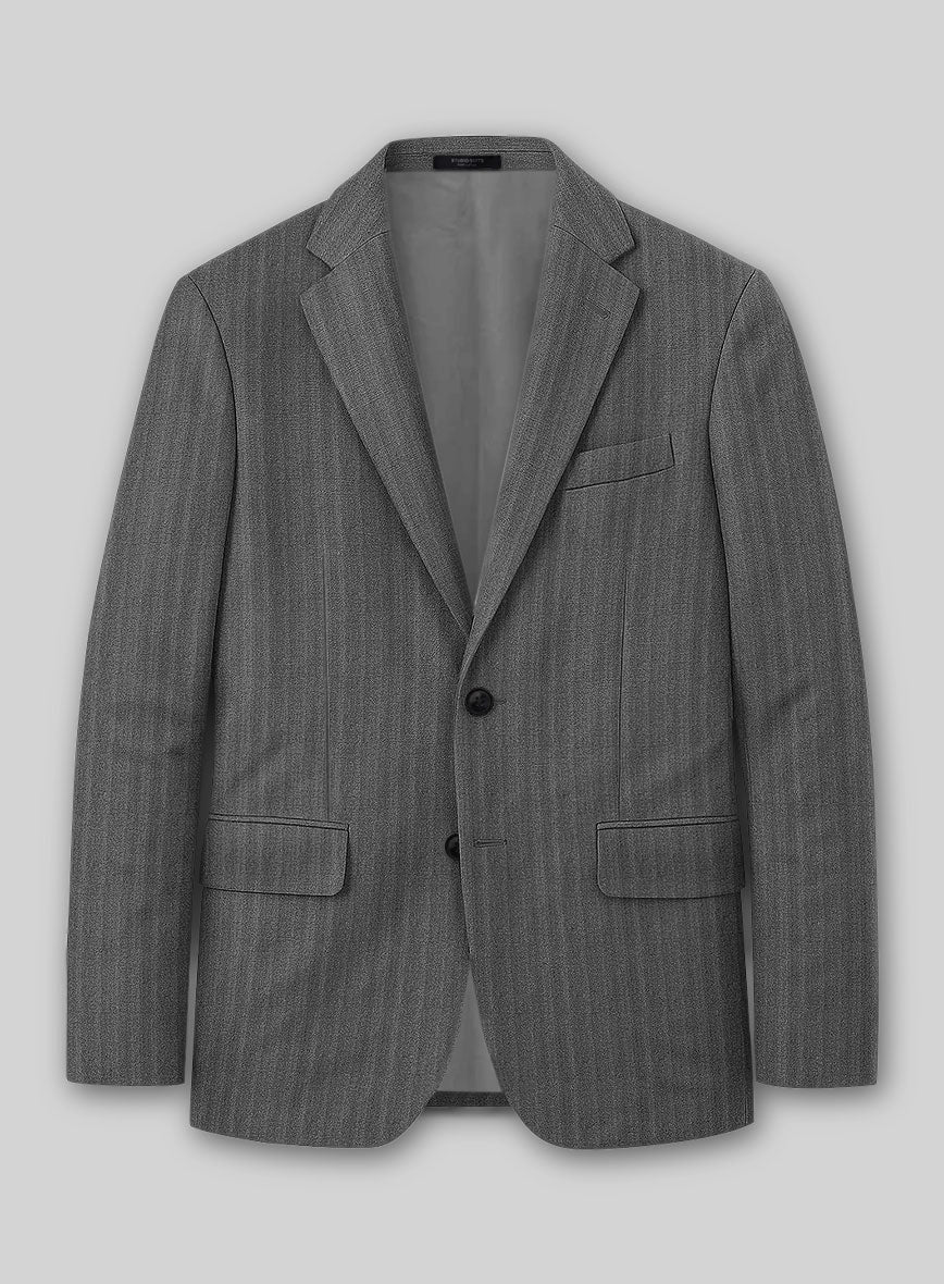Napolean Gray Herringbone Wool Jacket - StudioSuits