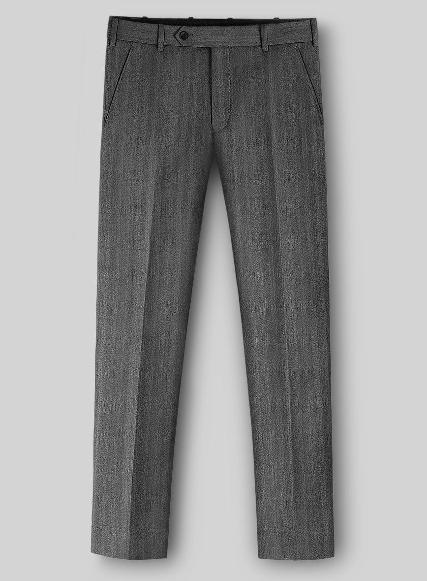 Napolean Gray Herringbone Wool Pants - StudioSuits
