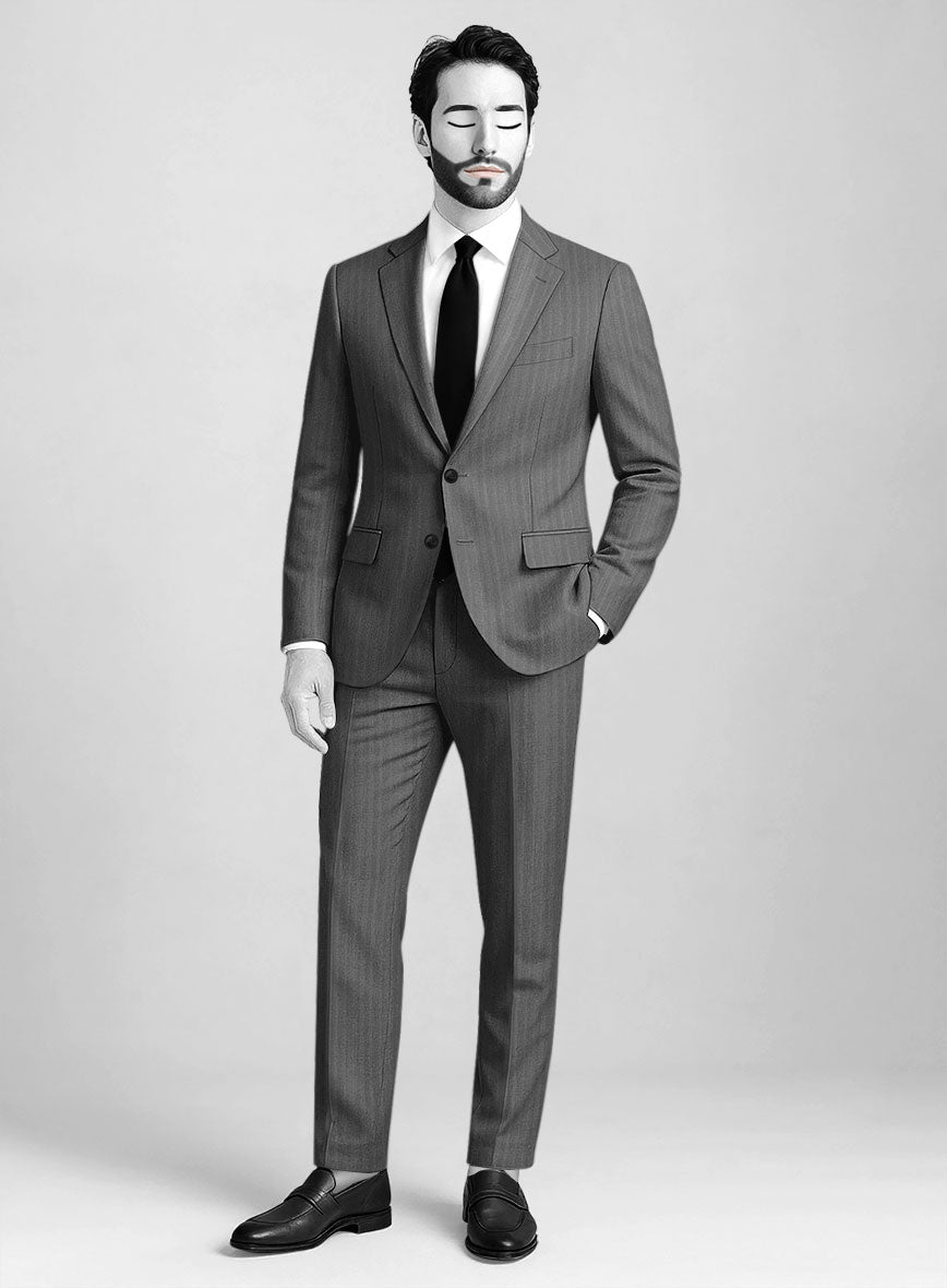 Napolean Gray Herringbone Wool Suit - StudioSuits