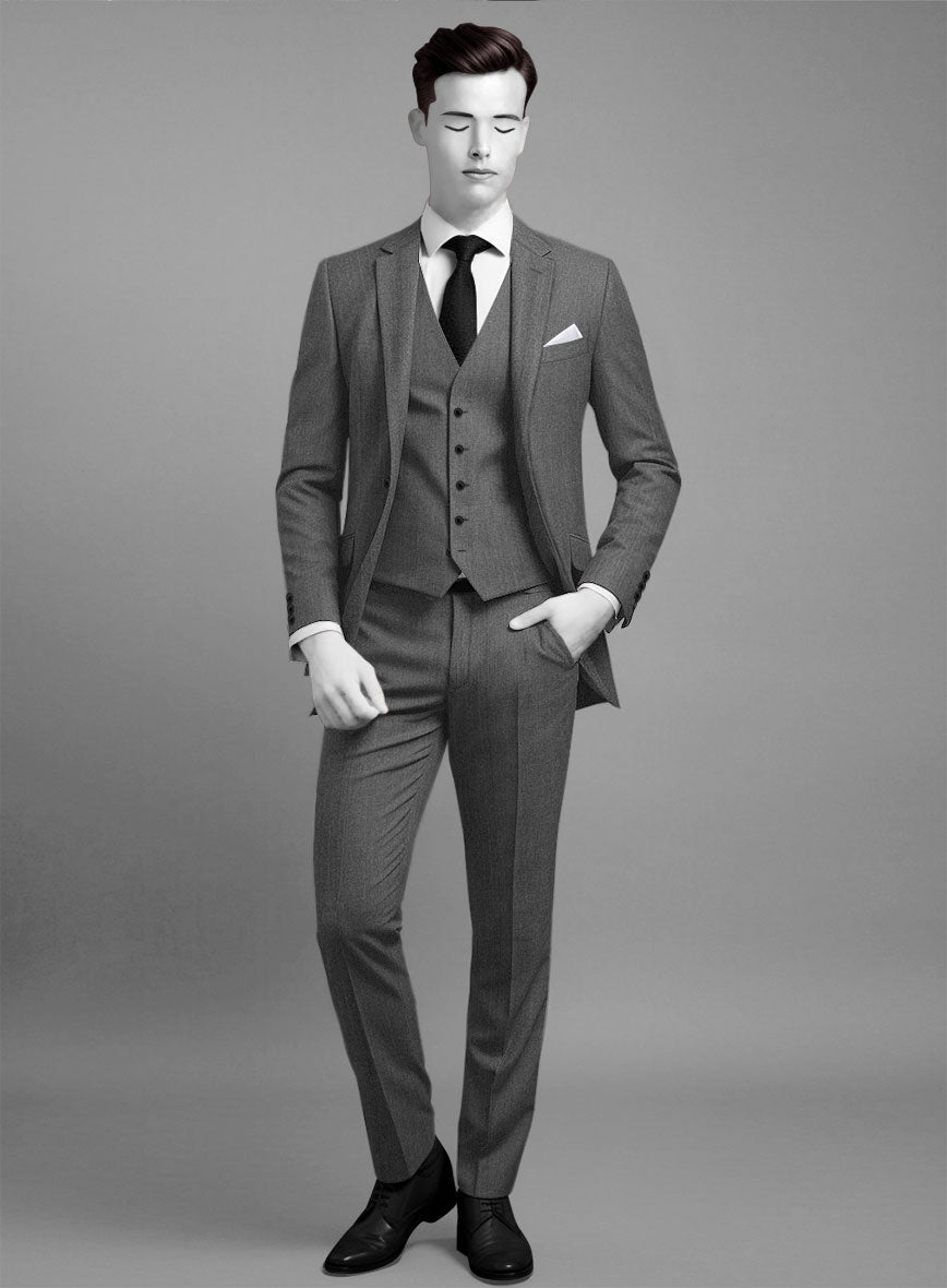 Napolean Gray Herringbone Wool Suit - StudioSuits
