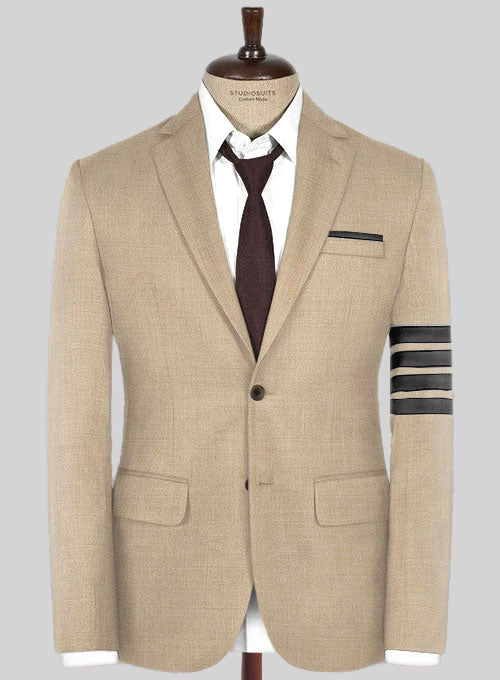 Napolean Khaki Wool Black Bar Jacket - StudioSuits