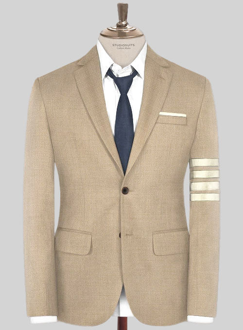 Napolean Khaki Wool Ivory Bar Jacket - StudioSuits