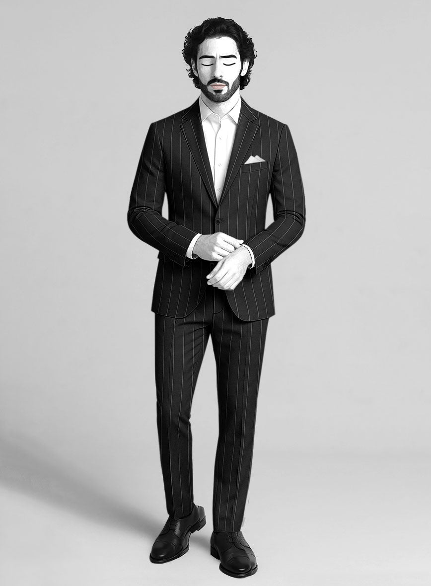 Napolean Wide Stripe Black Wool Suit - StudioSuits