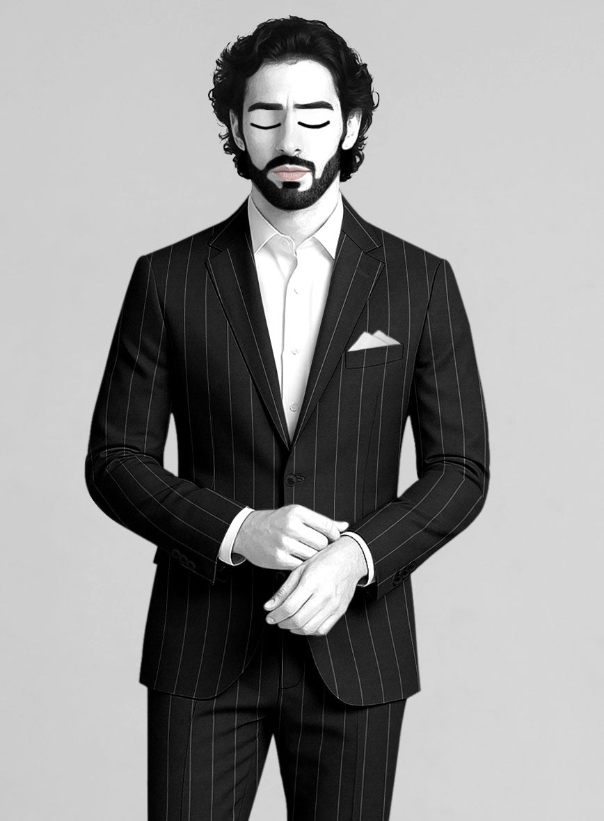 Napolean Wide Stripe Black Wool Jacket - StudioSuits