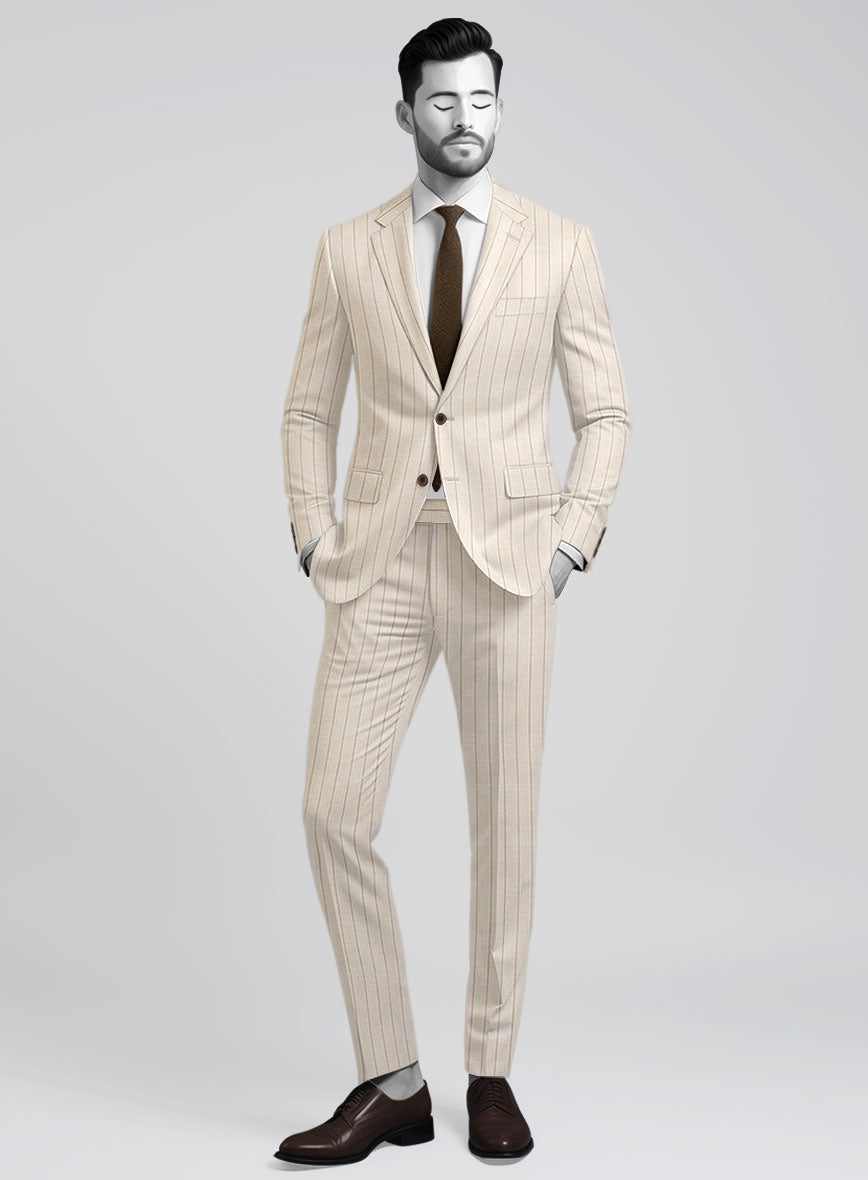 Napolean Artisan Band Beige Wool Suit - StudioSuits