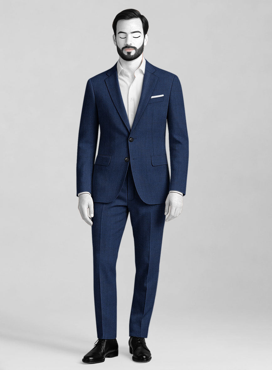 Napolean Arvett Basket Weave Blue Wool Suit - StudioSuits