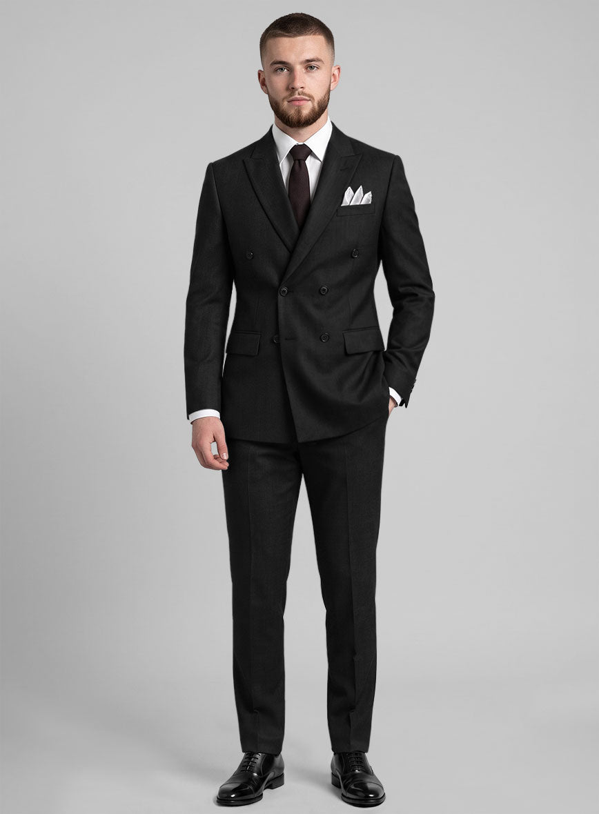Napolean Black Wool Double Breasted Suit - StudioSuits