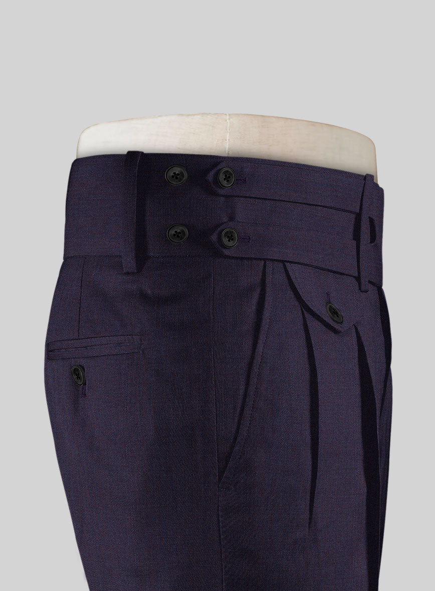 Napolean Eggplant Double Gurkha Wool Trousers - StudioSuits