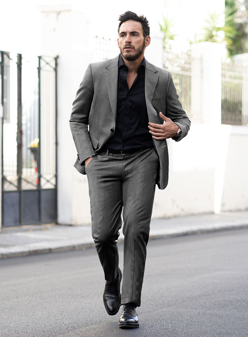 Napolean Gray Herringbone Wool Suit - StudioSuits