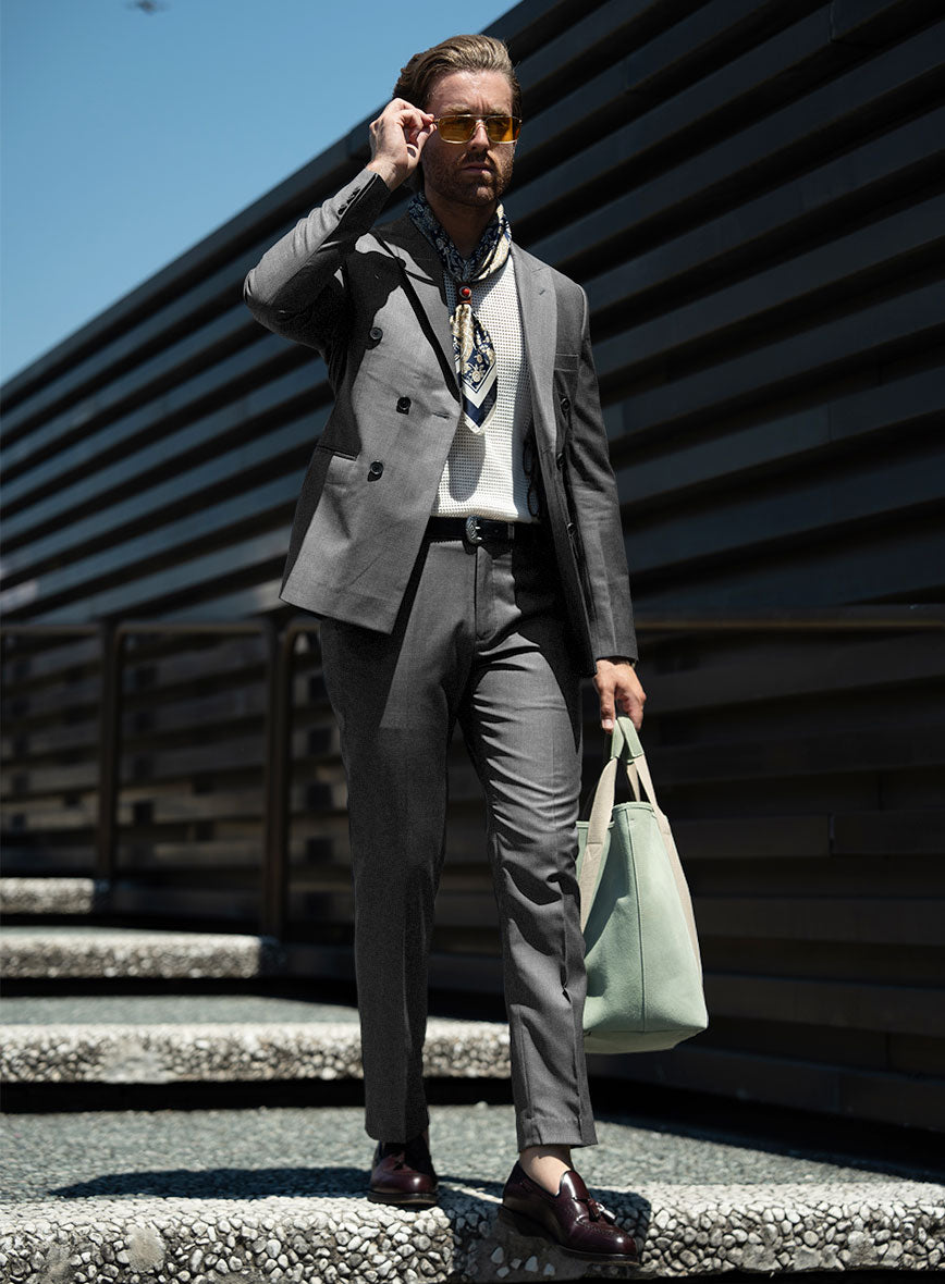 Napolean Gray Wool Double Breasted Suit - StudioSuits