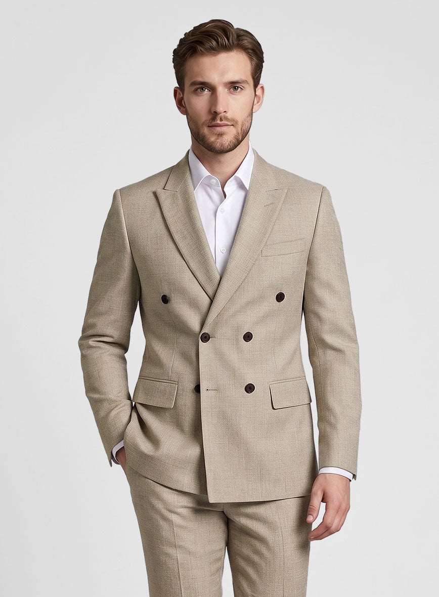 Napolean Melange Khaki Wool Double Breasted Jacket - StudioSuits