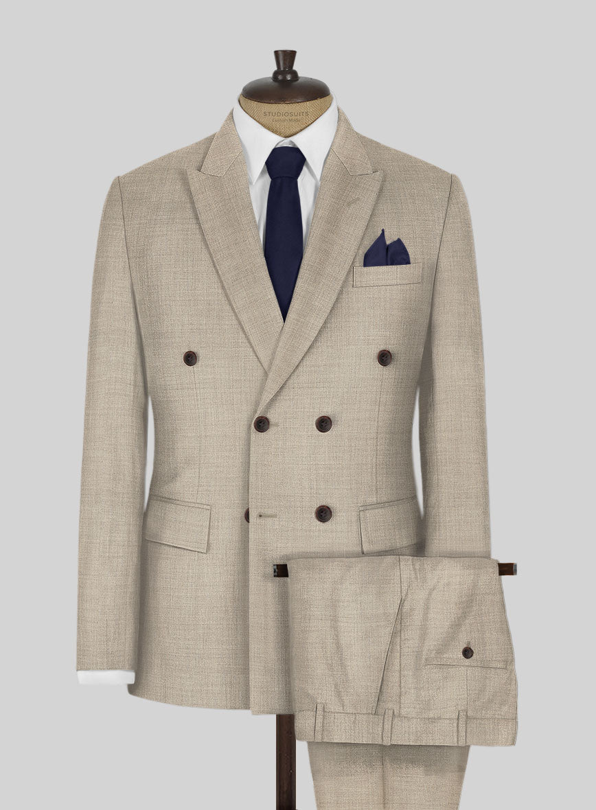 Napolean Melange Khaki Wool Double Breasted Suit - StudioSuits