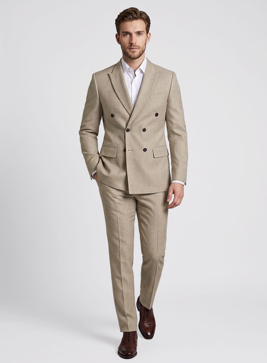Napolean Melange Khaki Wool Double Breasted Suit - StudioSuits