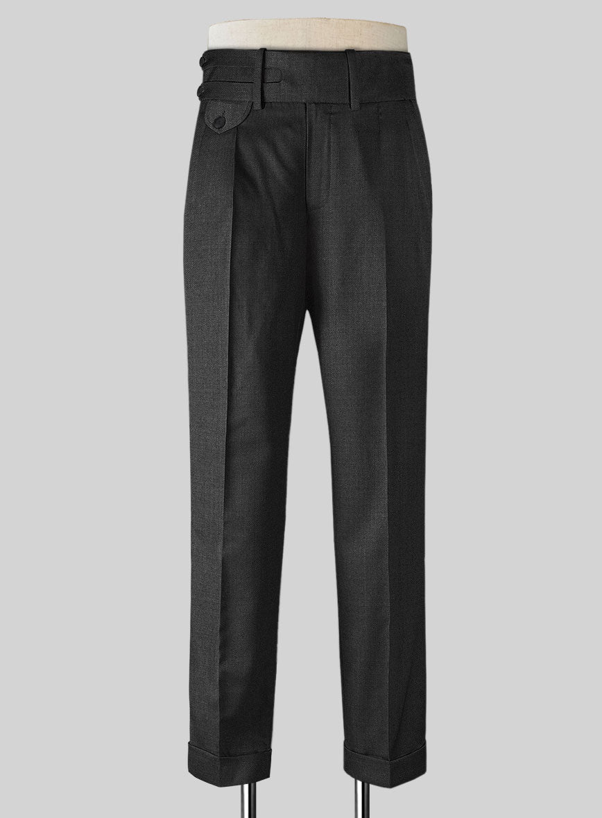Napolean Mid Charcoal Double Gurkha Wool Trousers - StudioSuits
