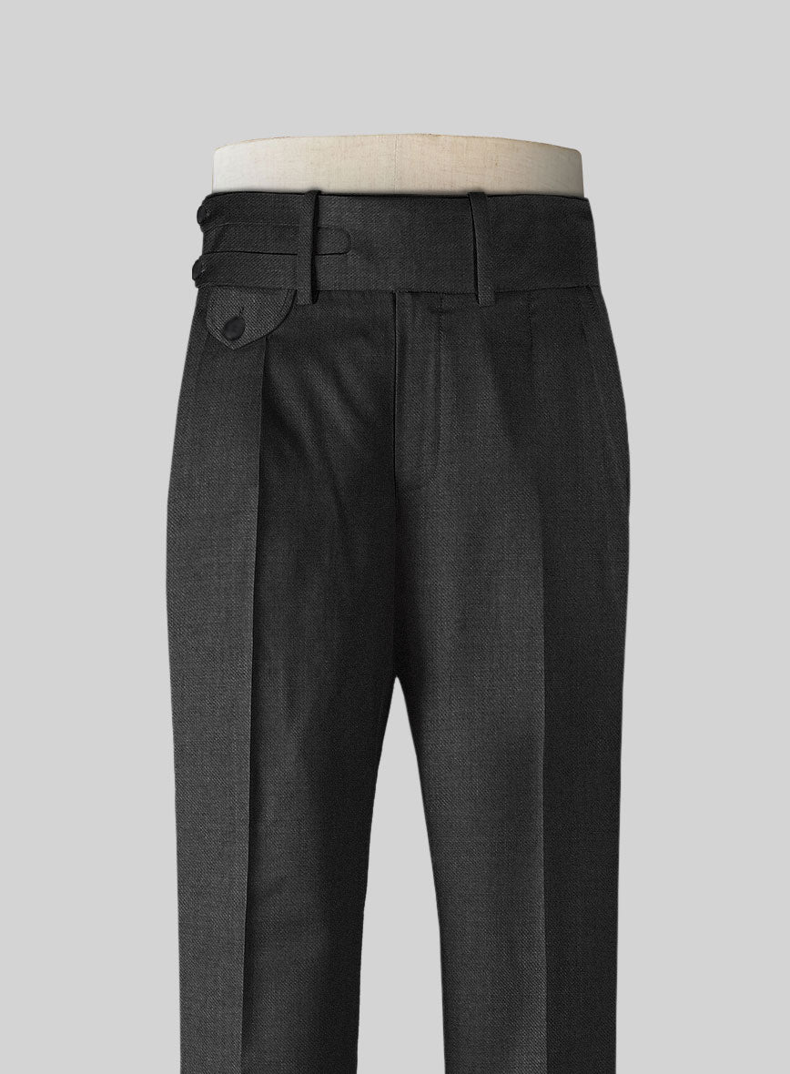 Napolean Mid Charcoal Double Gurkha Wool Trousers - StudioSuits