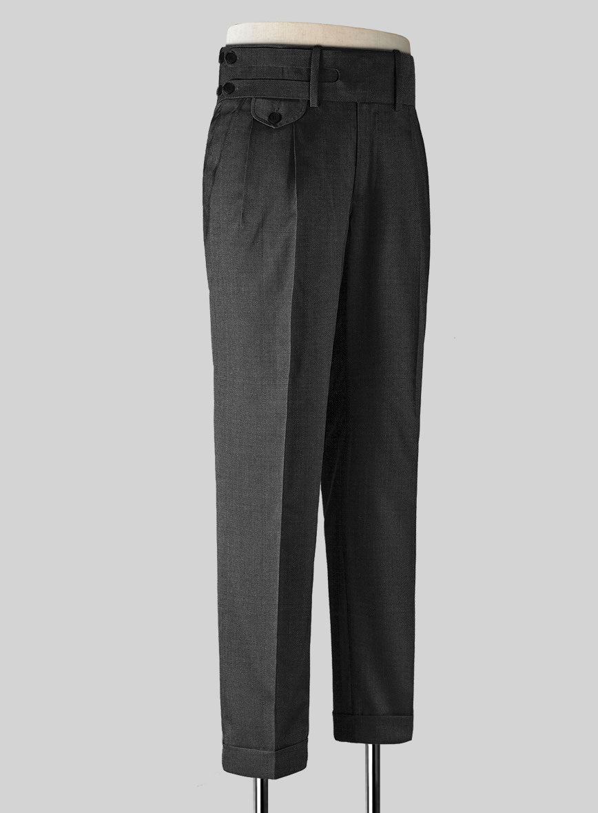 Napolean Mid Charcoal Double Gurkha Wool Trousers - StudioSuits