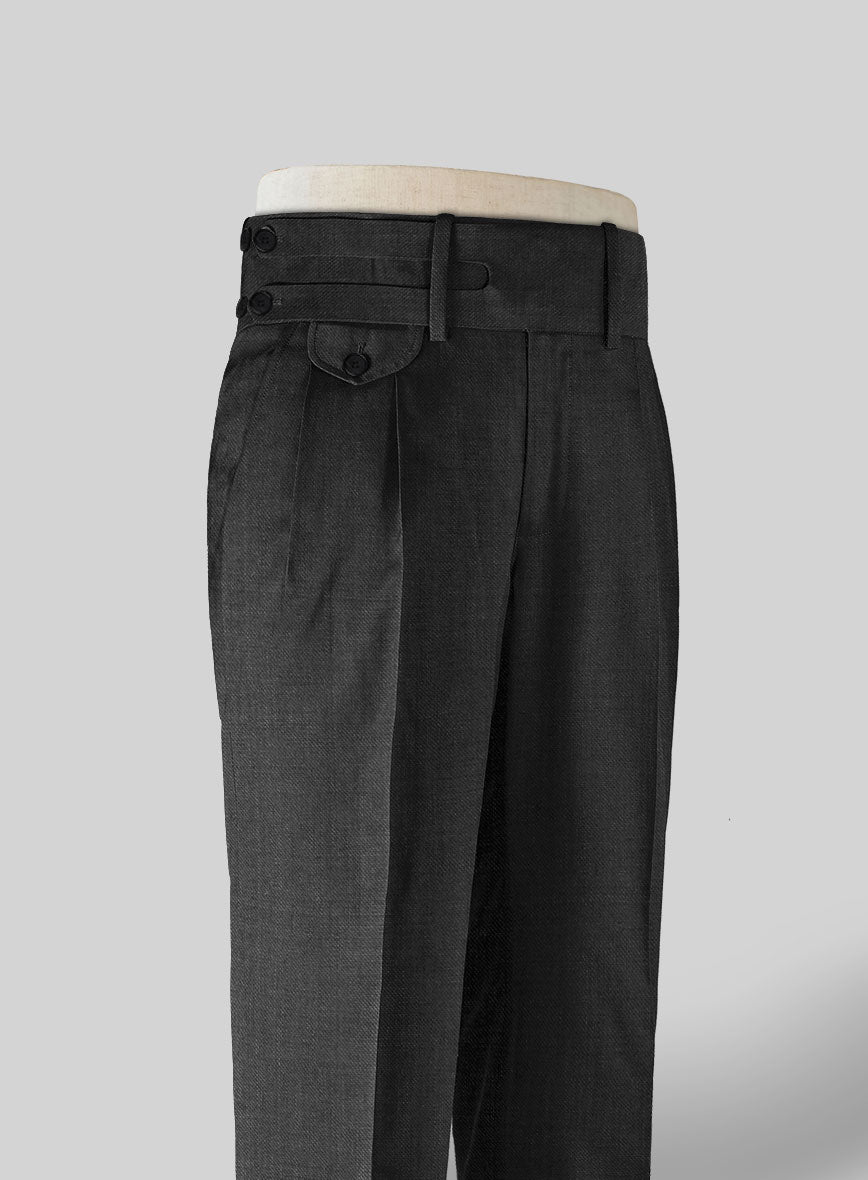 Napolean Mid Charcoal Double Gurkha Wool Trousers - StudioSuits