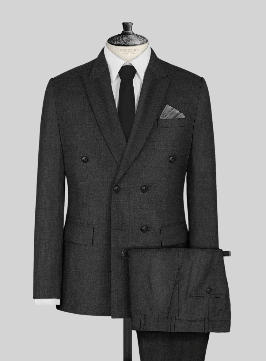 Napolean Mid Charcoal Wool Double Breasted Suit - StudioSuits