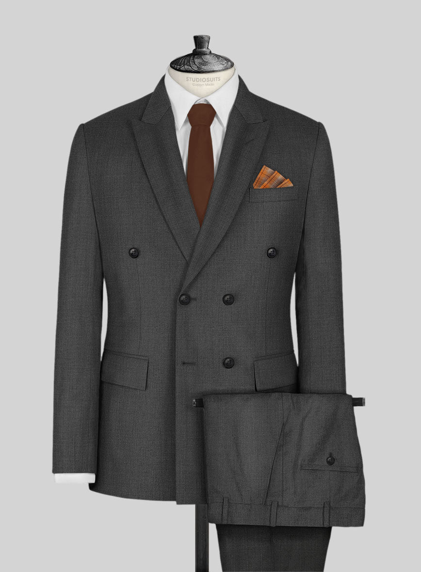 Napolean Mid Charcoal Wool Double Breasted Suit - StudioSuits