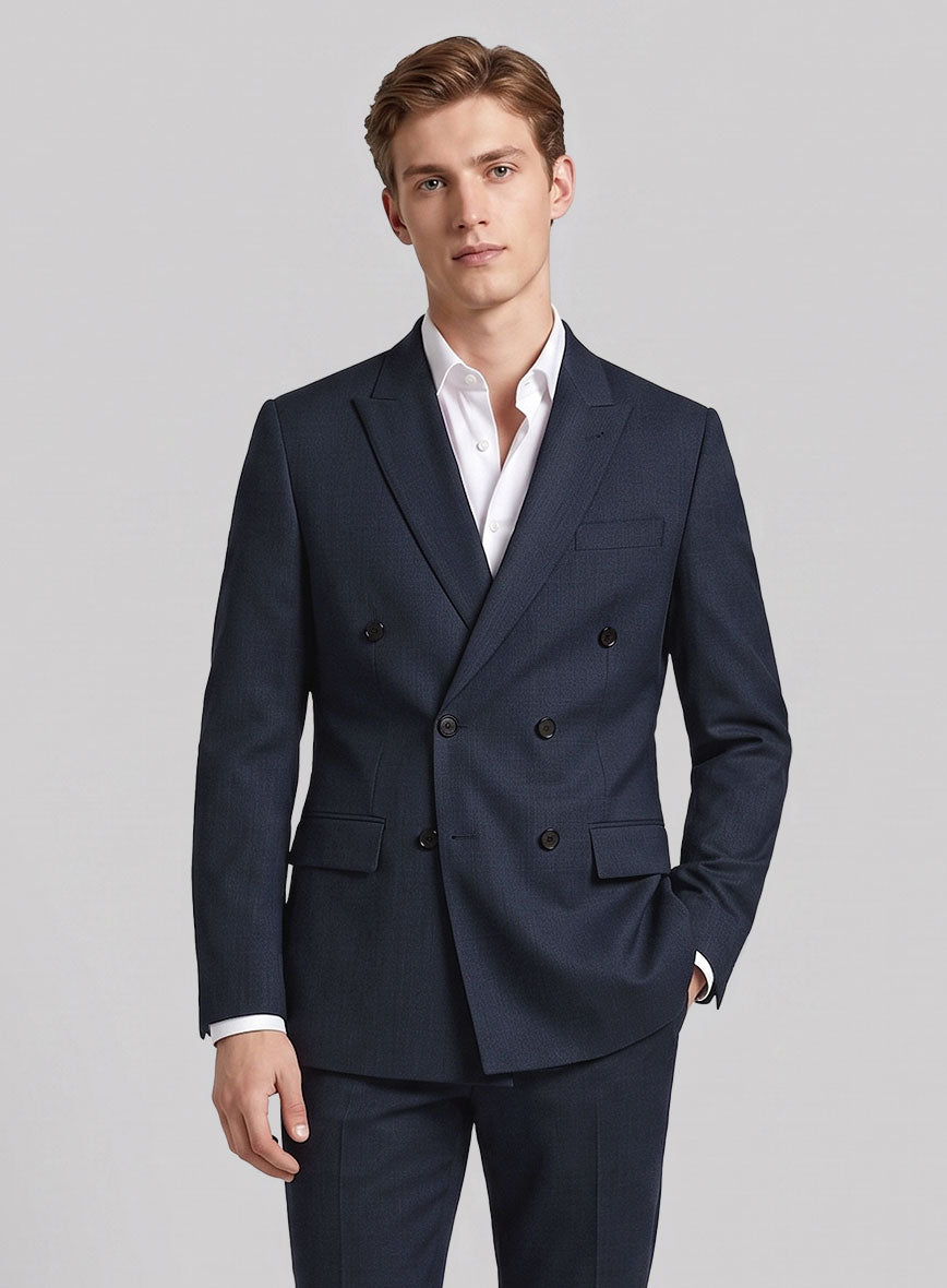 Napolean Navy Blue Wool Double Breasted Jacket - StudioSuits