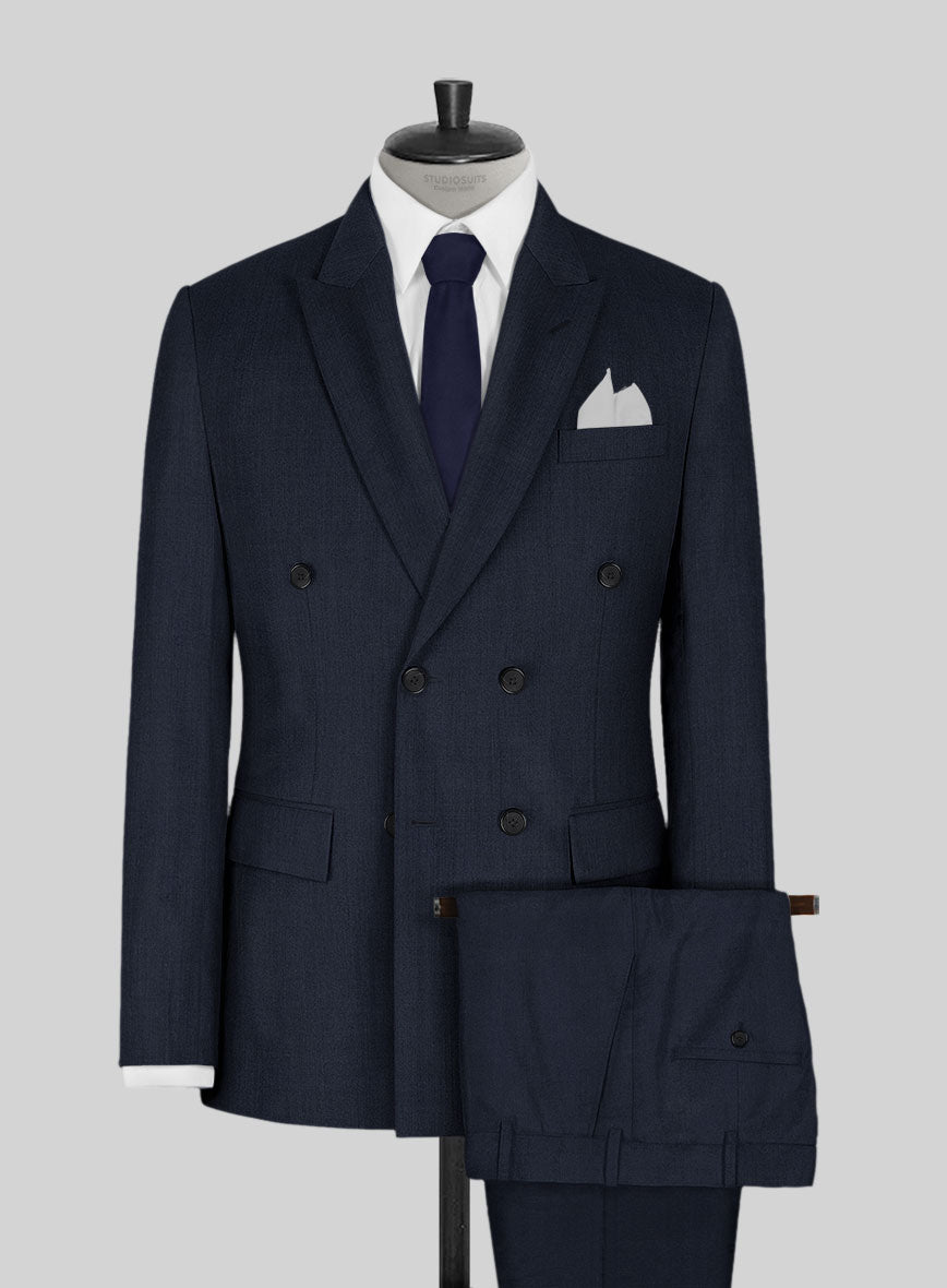 Napolean Navy Blue Wool Double Breasted Suit - StudioSuits