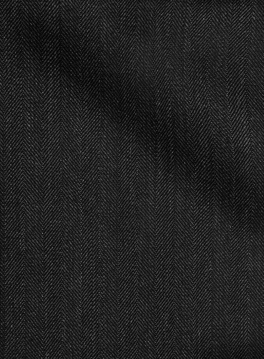 Close-up of black herringbone wool suit fabric