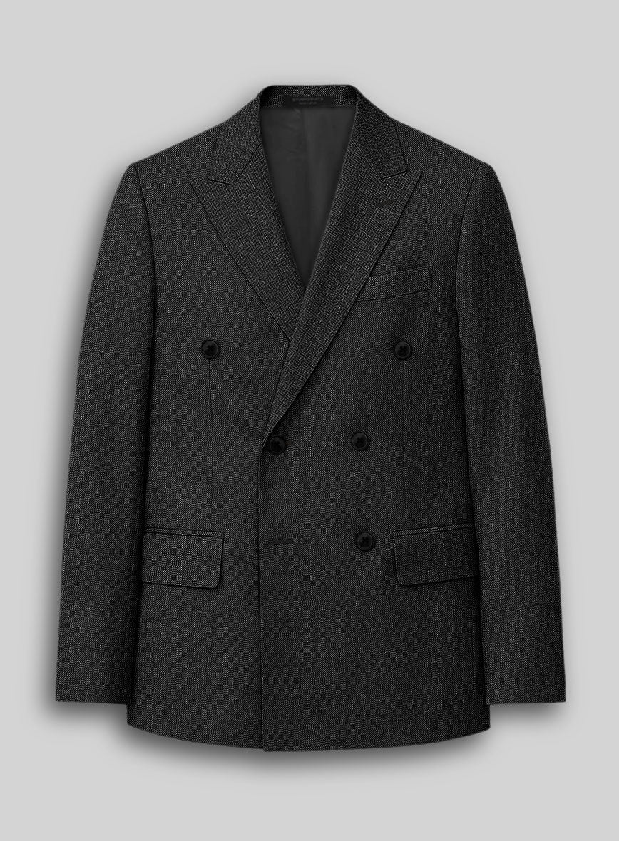 Napolean Sharkskin Charcoal Wool Double Breasted Jacket - StudioSuits