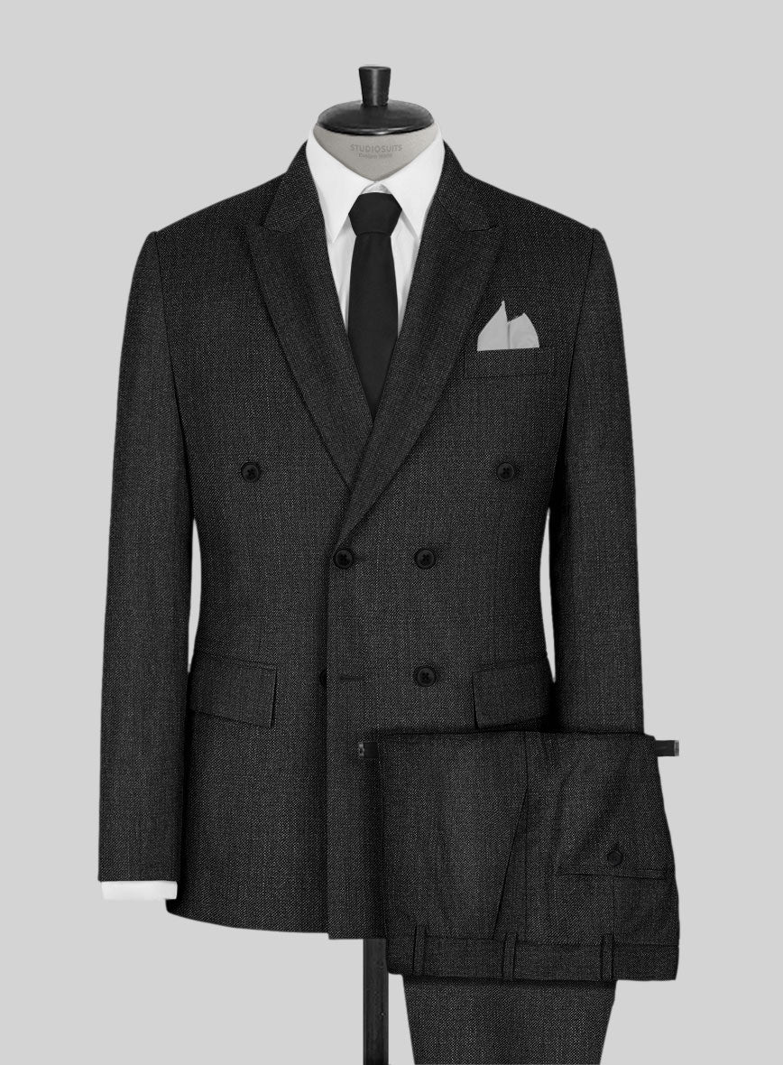 Napolean Sharkskin Charcoal Wool Double Breasted Suit - StudioSuits
