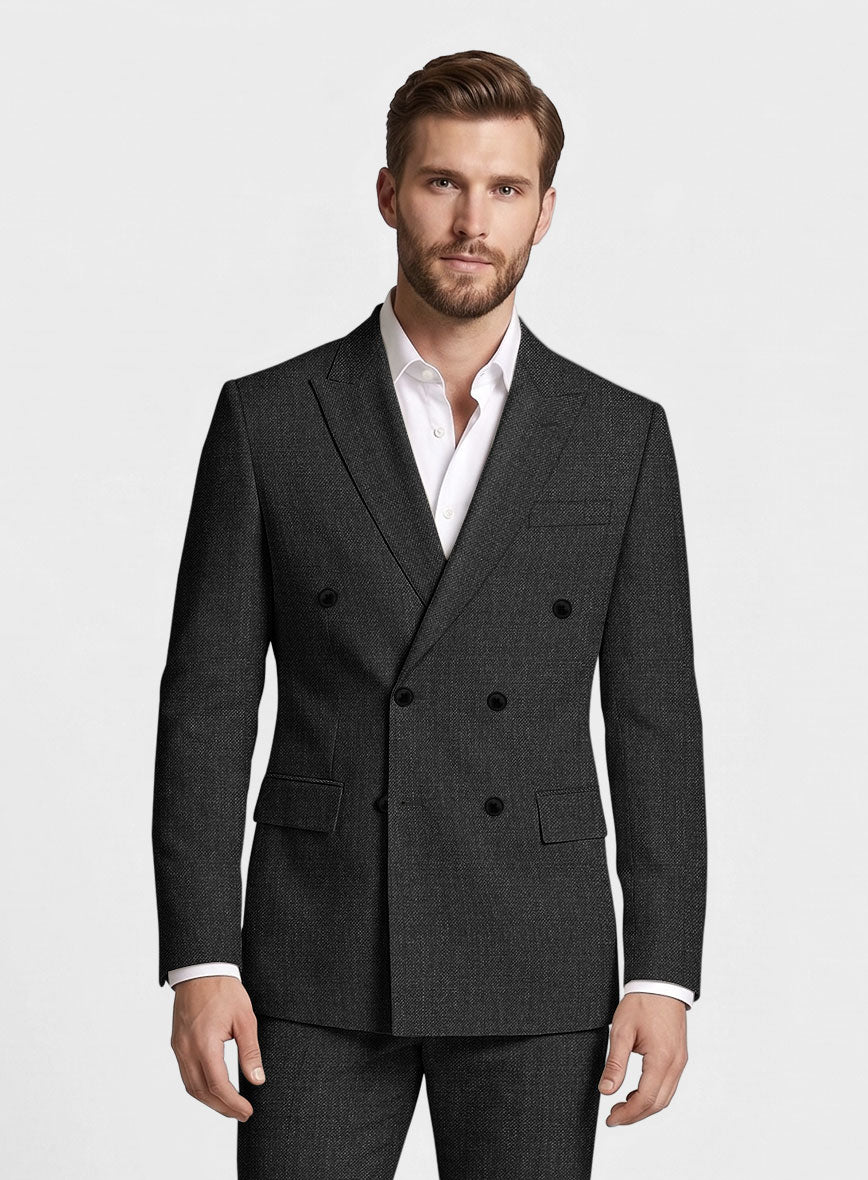 Napolean Sharkskin Charcoal Wool Double Breasted Suit - StudioSuits