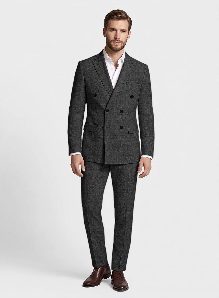 Napolean Sharkskin Charcoal Wool Double Breasted Suit - StudioSuits