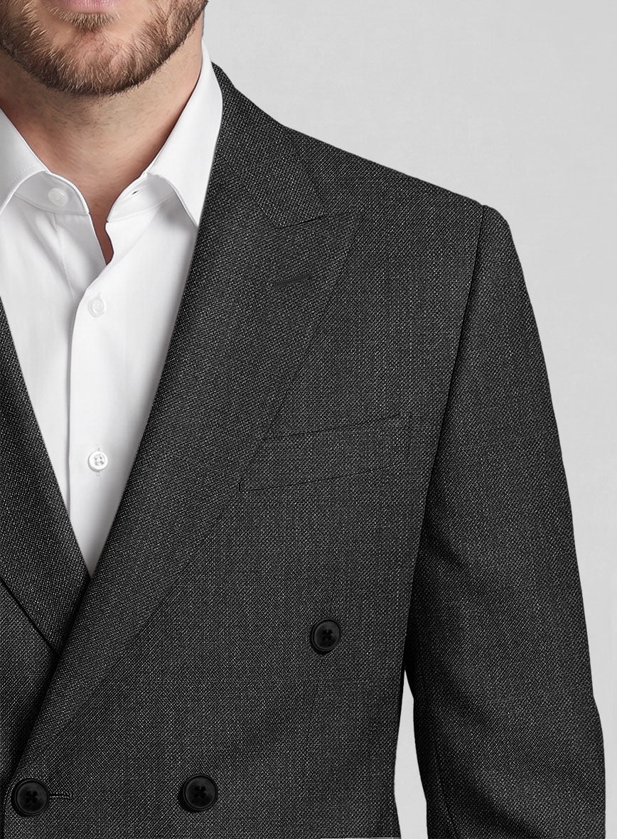 Napolean Sharkskin Charcoal Wool Double Breasted Suit - StudioSuits