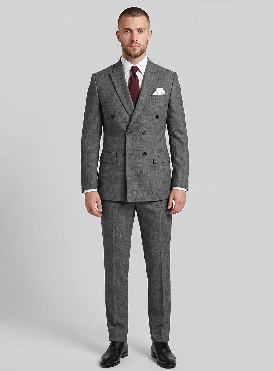 Napolean Sharkskin Gray Wool Double Breasted Suit - StudioSuits