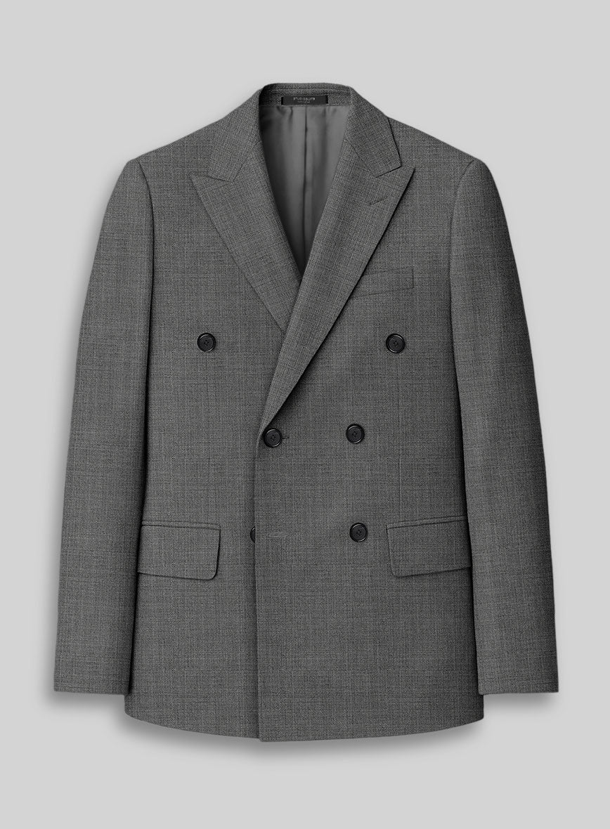 Napolean Sharkskin Gray Wool Double Breasted Jacket - StudioSuits