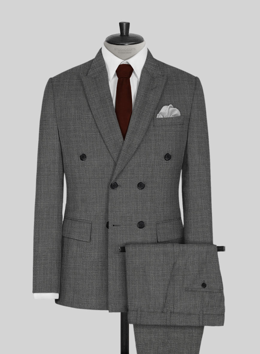 Napolean Sharkskin Gray Wool Double Breasted Suit - StudioSuits