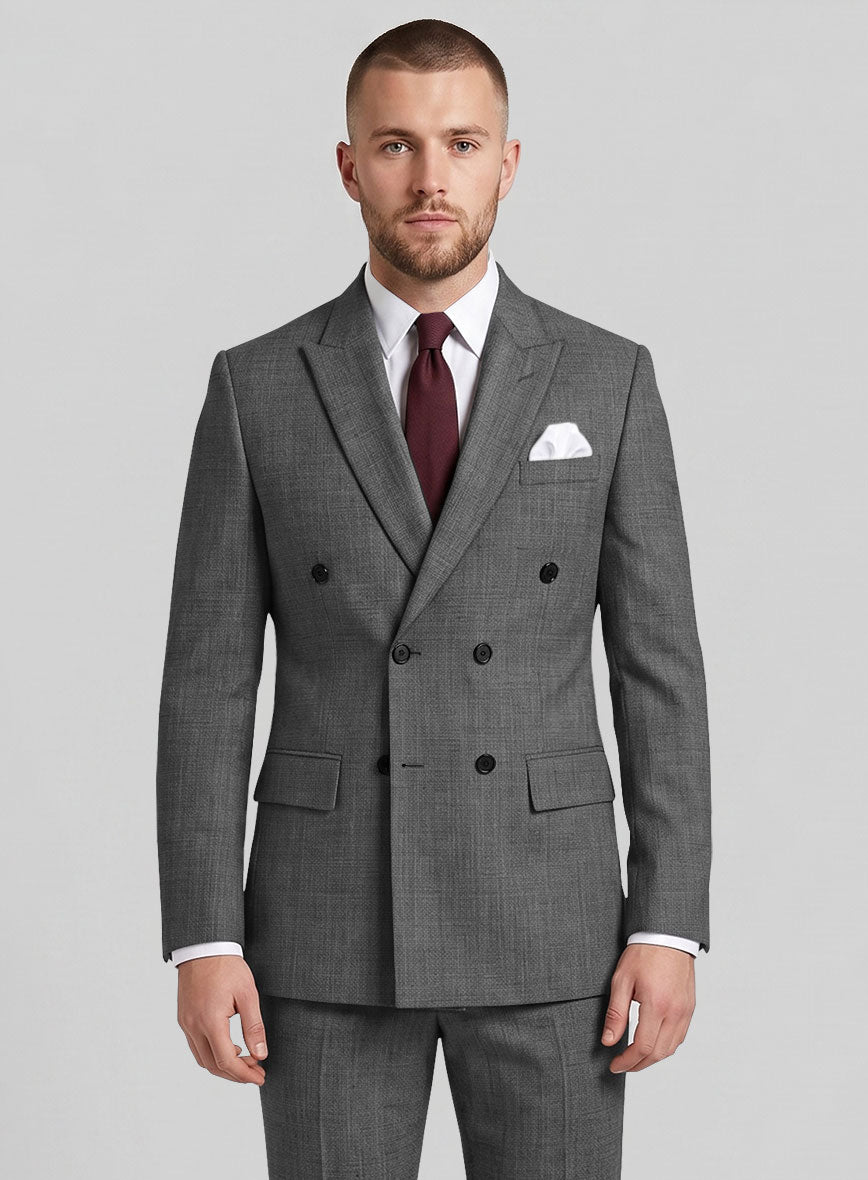 Napolean Sharkskin Gray Wool Double Breasted Jacket - StudioSuits