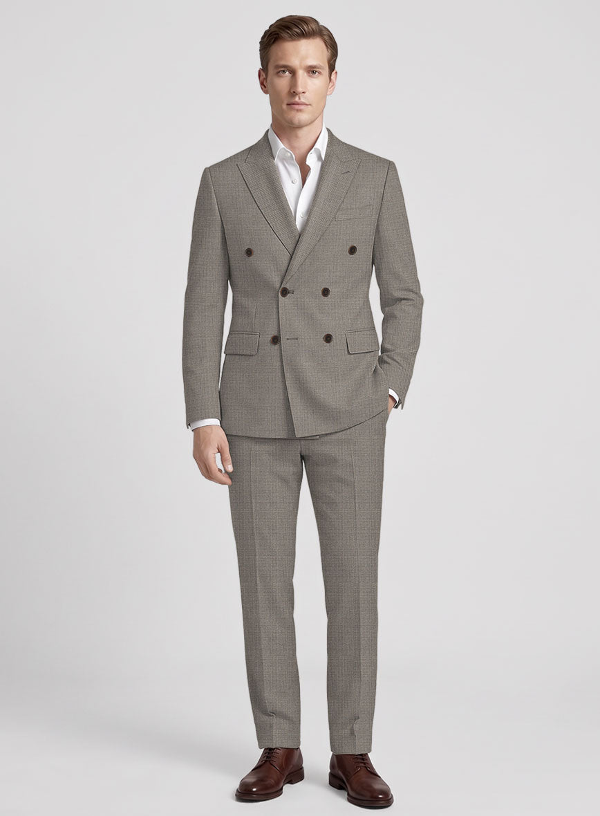 Napolean Sharkskin Light Brown Wool Double Breasted Suit - StudioSuits