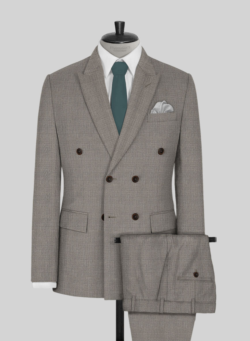 Napolean Sharkskin Light Brown Wool Double Breasted Suit - StudioSuits