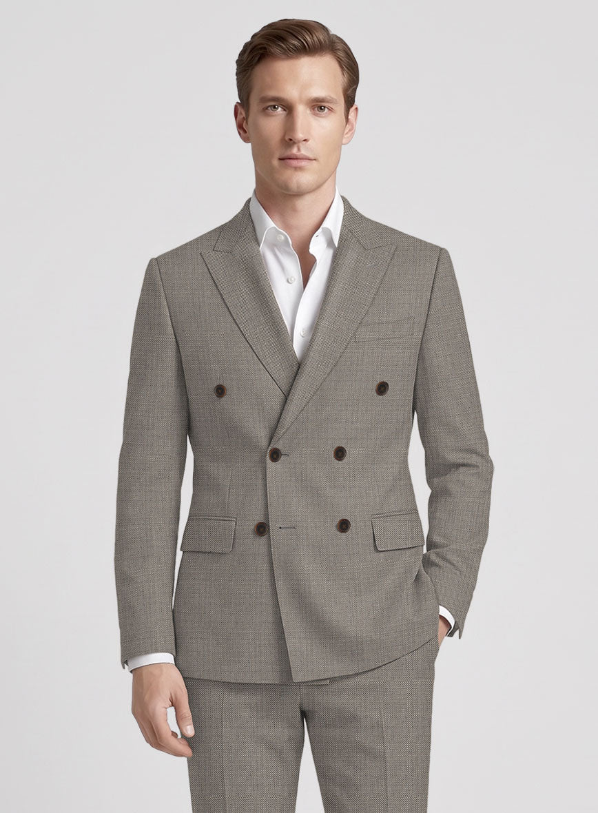 Napolean Sharkskin Light Brown Wool Double Breasted Suit - StudioSuits
