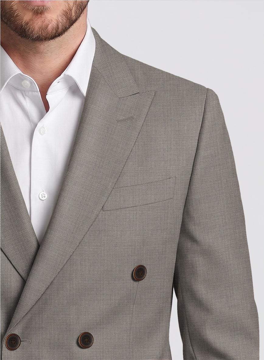 Napolean Sharkskin Light Brown Wool Double Breasted Suit - StudioSuits