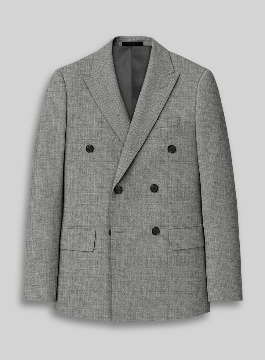Napolean Sharkskin Light Gray Wool Double Breasted Jacket - StudioSuits