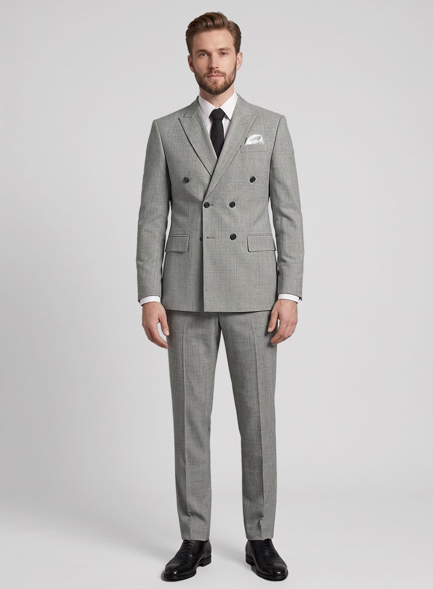 Napolean Sharkskin Light Gray Wool Double Breasted Suit - StudioSuits